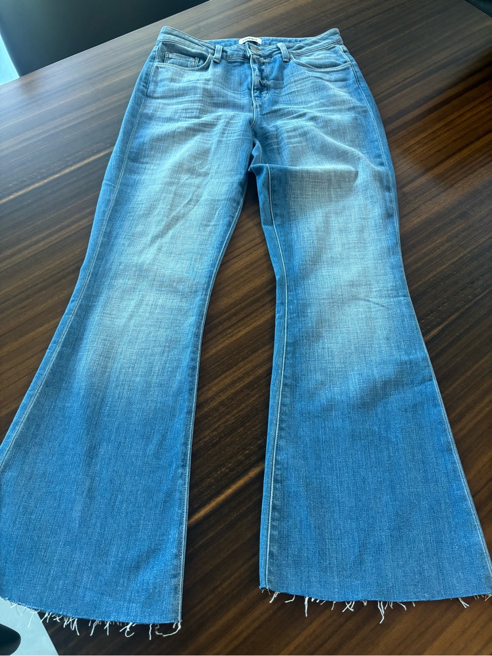 L'AGENCE Light Blue Flared Jeans with Frayed Hem